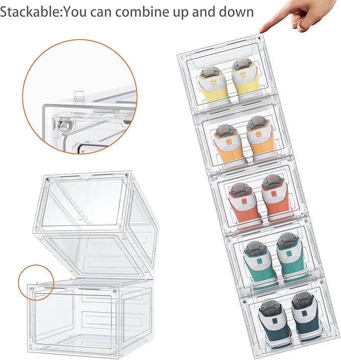 HOMIDEC Shoe Storage, 8 Pack Shoe Organizer Clear Hard Plastic Shoe Box, Shoe Boxes Clear Plastic Stackable, Shoe Boxes with Lids for Size 13