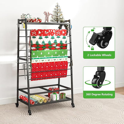 lukar Ribbon Holder, Rolling Ribbon Storage Organizer Rack for Craft Room, 16 Tier Metal Ribbon Holder Organizer Rack, Christmas Ribbon Storage Rack for Home Flower Shops