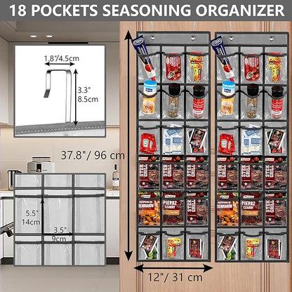 2 Pack Over the Door Pantry Organizer Hanging Seasoning Packet Storage Wall Mount Spice Holder for Kitchen Snack Food Tea Bag (Grey)