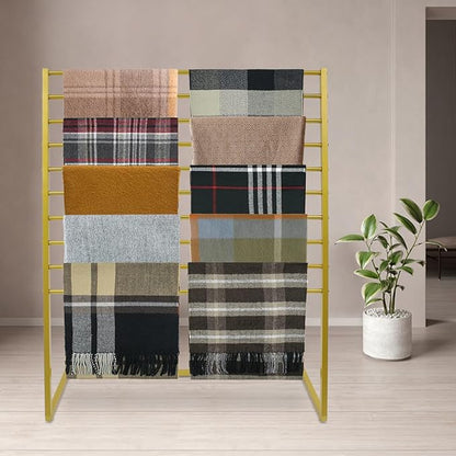 10 Tier Scarf Display Stand, 47.24In Metal Scarf Holder Organizer, Freestanding Scarf Rack for Commercial Clothing Retail Store Towel Rack Ties Belt Pants Hanging Rack (Golden)