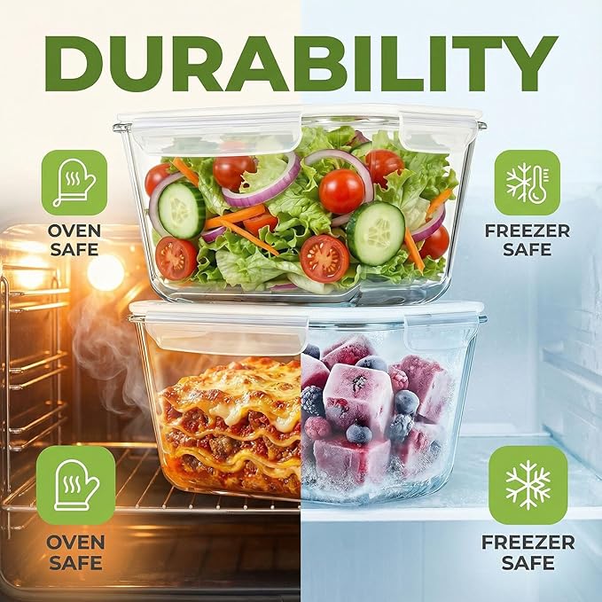 2 Pack Large Glass Food Storage Containers with Lids 85oz/10.5cup Big Airtight Storage Containers for Rotisserie Chicken Meal Prep Leftovers, BPA Free & Leak Proof, Microwave, Oven Safe (transparent)