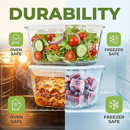 2 Pack Large Glass Food Storage Containers with Lids 85oz/10.5cup Big Airtight Storage Containers for Rotisserie Chicken Meal Prep Leftovers, BPA Free & Leak Proof, Microwave, Oven Safe (transparent)