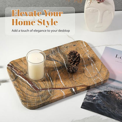 Koville Marble Tray, 12"x8" Natural Marble Vanity Tray for Countertop Bathroom Kitchen Dresser, Decorative Catchall Trays for Perfume Jewelry, Rectangular Stone Serving Tray(Rainforest Gold)