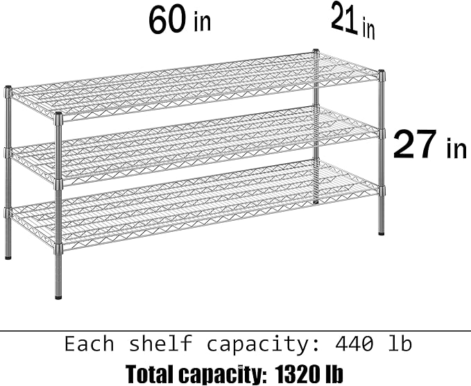 21" Deep x 60" Wide x 27" Height Wire Shelving Kit | 3-Tier | NSF Commercial Storage Rack Unit