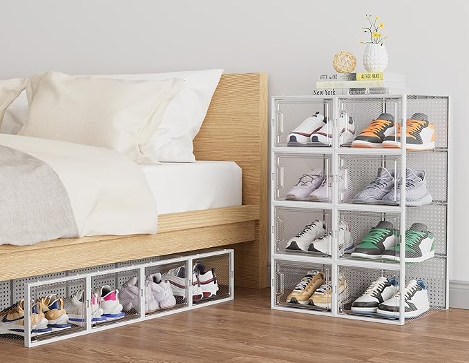 HOMIDEC Shoe Storage, 12 Pack Shoe Organizer for Closet, Shoe Boxes Clear Plastic Stackable Shoe Containers with Lids for Size 13
