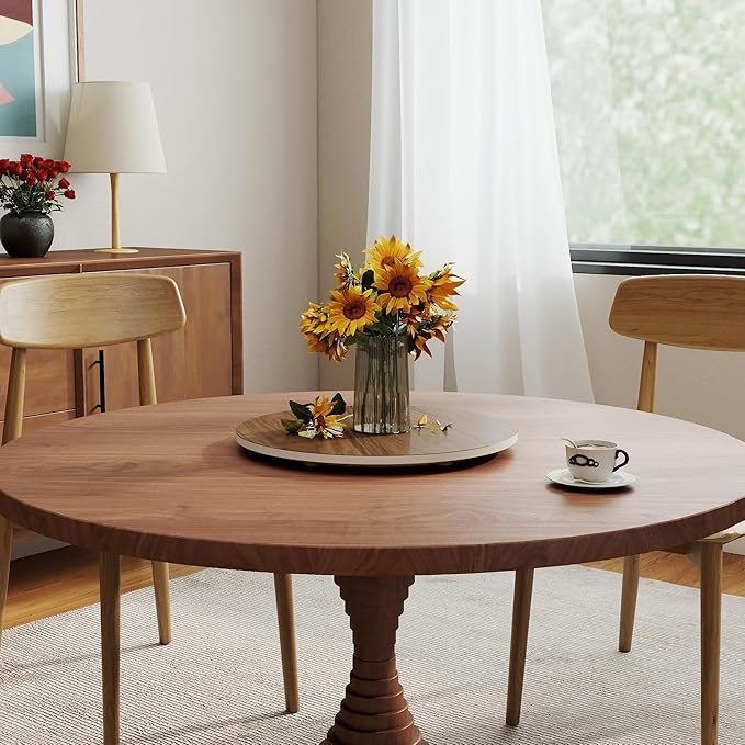 19.69" Sintered Stone Lazy Susan for Table Top- Extra Large Round Lazy Susan Organizer - Kitchen Revolution for Countertop(Walnut-Colored Wood Grain)