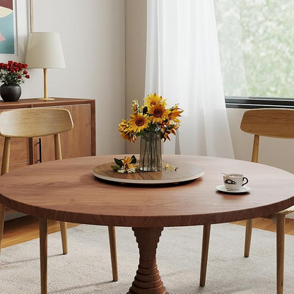 19.69" Sintered Stone Lazy Susan for Table Top- Extra Large Round Lazy Susan Organizer - Kitchen Revolution for Countertop(Walnut-Colored Wood Grain)
