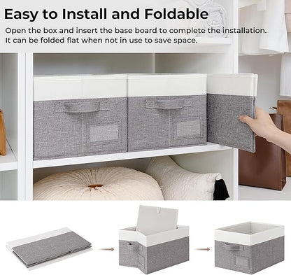 GRANNY SAYS Fabric Storage Bins, Closet Storage Bins for Clothes, Shelf Storage Baskets with Handles, Collapsible Storage Boxes, Decorative Storage Containers, Gray&White, Medium, 3-Pack
