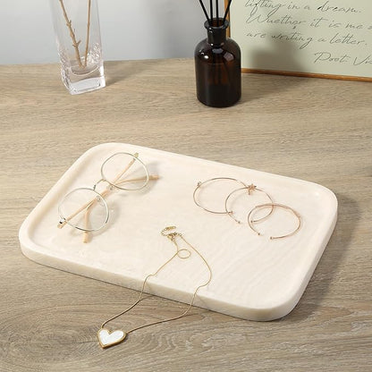 Koville Marble Tray, 12"x8" Marble Vanity Tray for Countertop Bathroom Kitchen Dresser, Decorative Catchall Trays for Perfume Jewelry, Rectangular Stone Serving Tray(Navona)