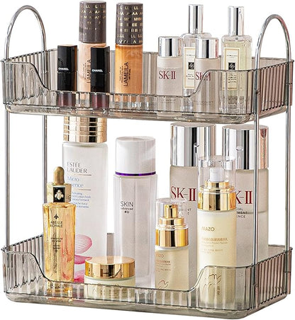 shuang qing 2 Tier Bathroom Counter Organizer Countertop Storage, Cosmetics Skincare Shelf Organizer, Makeup Organizer Perfume for Dresser Vanity Tray, Spice Rack Organizer for Kitchen (Grey)