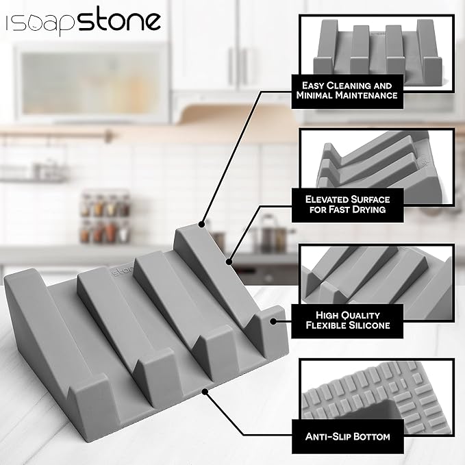 Silicone Soap Dish (USA Patented) Self Draining Bar Soap Holder for Shower Bathroom Sink, Drying Soap Dish Tray Kitchen Sponge Holder Easy Cleaning Soap Saver Mat (Light Grey, 2)
