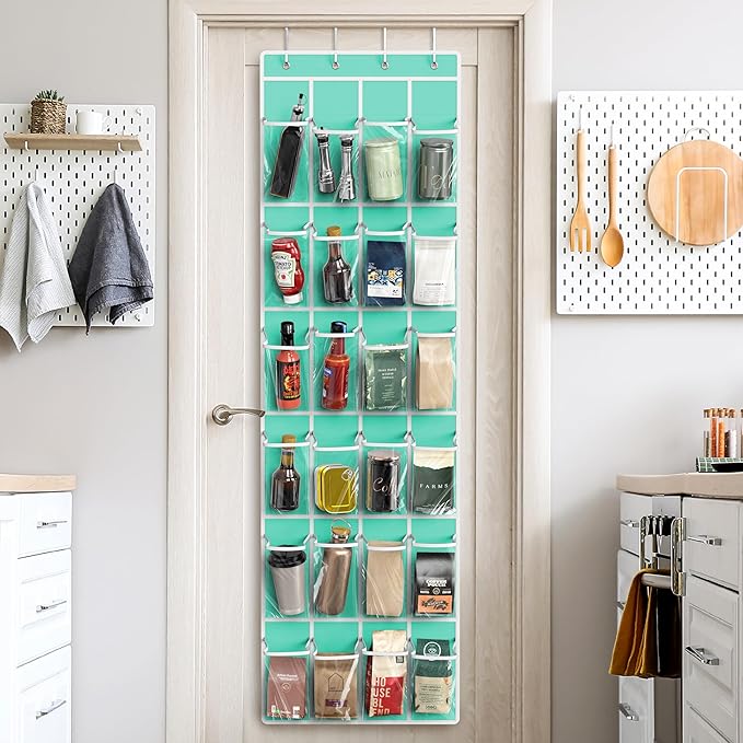Simple Houseware 24 Pockets - Crystal Clear Over The Door Hanging Shoe Organizer, Turquoise (64'' x 19'')