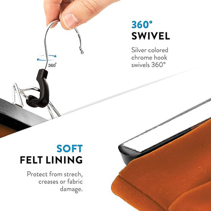 ZOBER High-Grade Wooden Non Slip Skirt Hangers with 360 Swivel Hook (Black, 10 Pack)