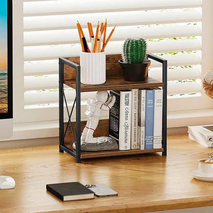 Giikin Kitchen Countertop Organizer, 2 Tier Spice Rack Organizer for Pantry, Kitchen Counter Shelf Wood Coffee Station Organizer (Brown, M)