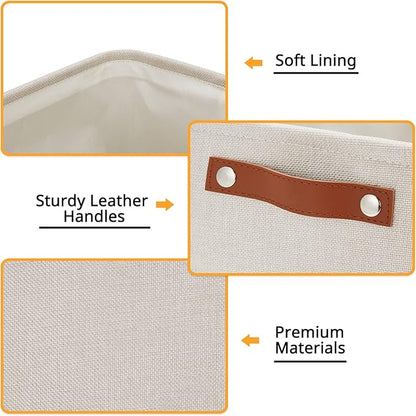 DULLEMELO Fabric Organizer for Storage, Office, Home, Nursery - Small Fabric Storage Basket with Handles (Beige)