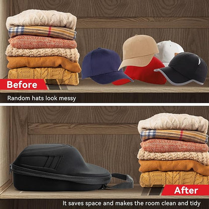 Hard Hat Case for Baseball Caps,Hat Carrier Travel Case with One Black Baseball Cap and Adjustable Shoulder Strap,Hat Organizer Holder Bag for 6 Baseball Caps for Women and Men,Black