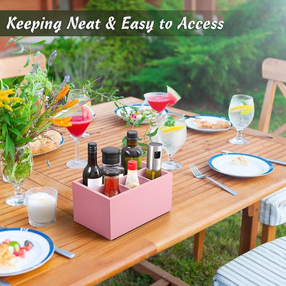DRASTAR Utensil Holder, Wooden Silverware Caddy, Picnic Cutlery Organizer, Countertop Silverware Holder for Party, Pink