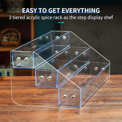 Acrylic Spice Rack, Tiered Spice Rack Shelf Seasoning Organizer for Countertop, Cabinet, Pantry, Kitchen Storage - 3 Tier