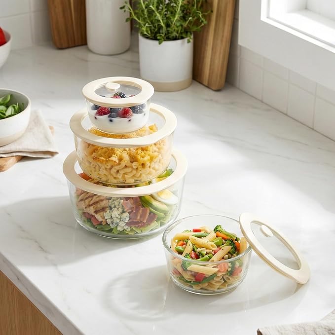 Urban Green Glass Food Container Set with Glass Lid, 4 Pack, Meal Prep Containers with Silicone Framed Airtight Lid, Leakproof, 100% Plastic Free,