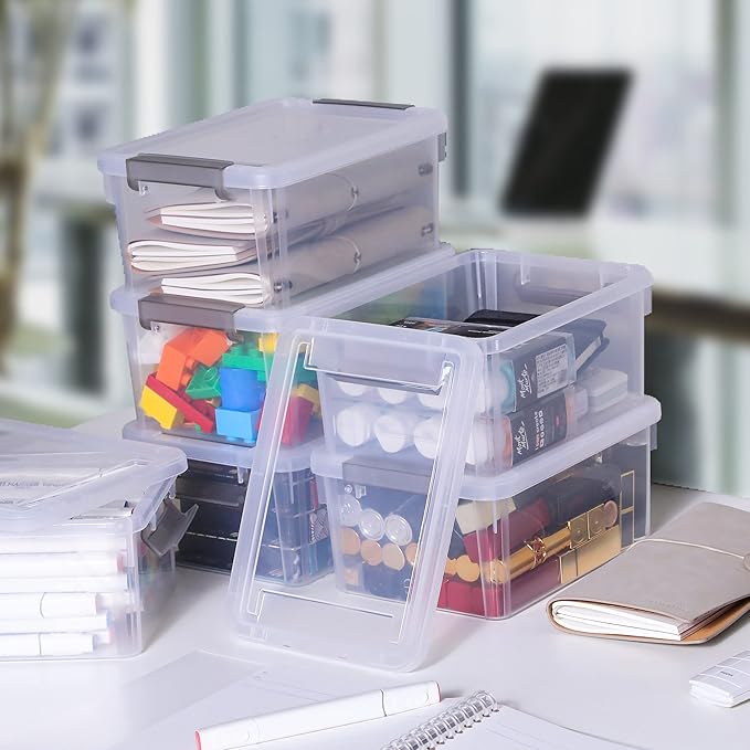 Citylife 4 Packs Small Storage Bins with Lids 3.2 QT Plastic Storage Containers for Organizing Stackable Clear Storage Boxes