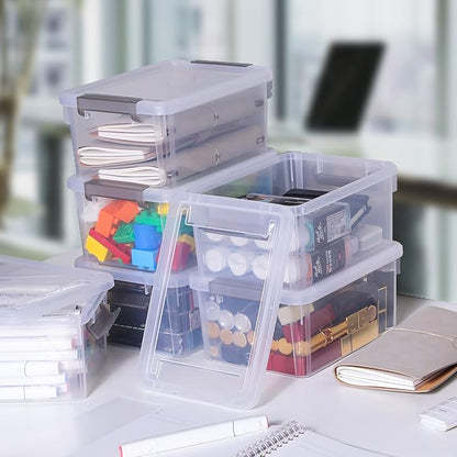 Citylife 4 Packs Small Storage Bins with Lids 3.2 QT Plastic Storage Containers for Organizing Stackable Clear Storage Boxes