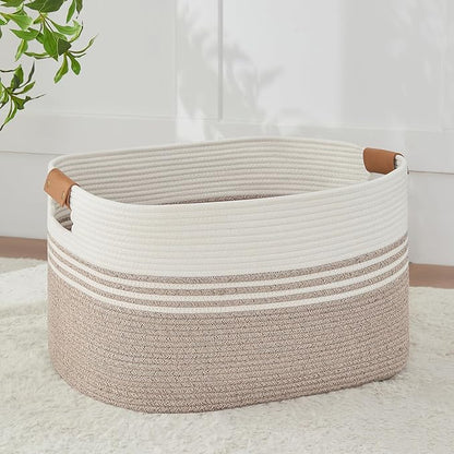 Extra Large Laundry Basket Hamper, 72L Cotton Rope Storage Bin for Blankets, Toys, Clothes, Decorative Nursery Hamper for Living Room, Baby Nursery, Bathroom, Bedroom, Kids Storage, Light Brown