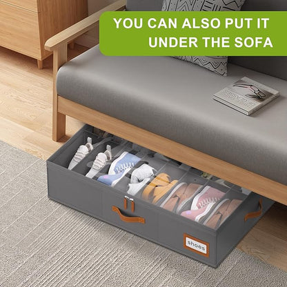 homyfort Shoe Organizer Under Bed, Fits 32 Pairs, Under bed Shoe Storage Boxes with Study Handles and Clear Cover, zapateras organizer for shoes, set of 2