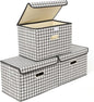 STOREONE Fabric Storage Cube Bins Foldable Organizer Container Collapsible Basket with Lids and Metal Handles, for Home, Bedroom, Closet 3 Pcs (Houndstooth)