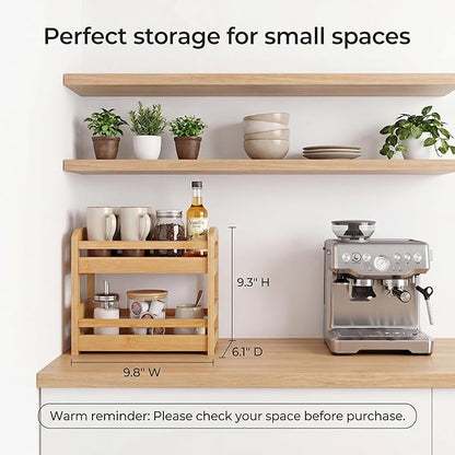 Briful 2 Tier Bamboo Spice Rack Organizer for Countertop, Small Kitchen Shelf for Spices, Coffee Bar, Pantry & Cabinet Organization