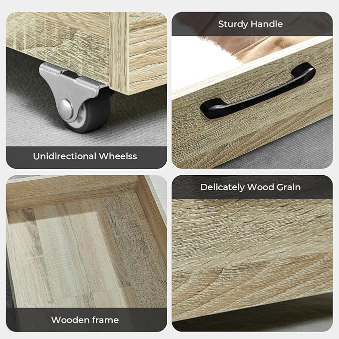 TIOPGHAD Under Bed Storage with Wheels, 2-Pack Under Bed Shoe Storage Organizer Drawer, Composite Wood Organizer for Shoes Clothes Containers in Bedroom for Clothes,Shoes(Oak)