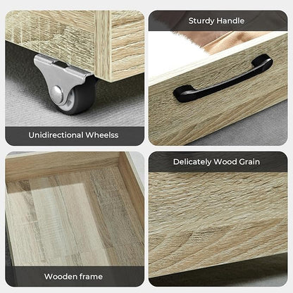 TIOPGHAD Under Bed Storage with Wheels, 2-Pack Under Bed Shoe Storage Organizer Drawer, Composite Wood Organizer for Shoes Clothes Containers in Bedroom for Clothes,Shoes(Oak)