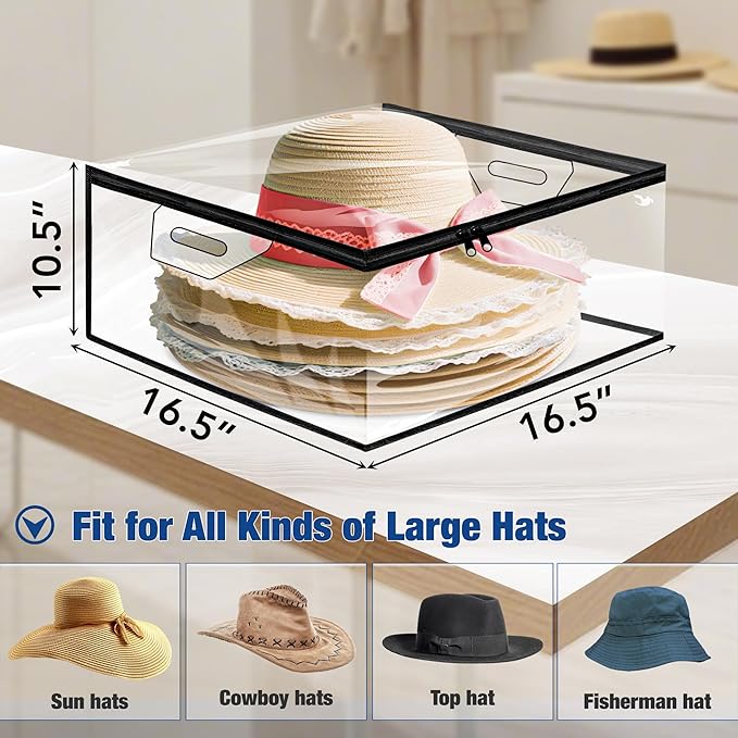 VacPack Clear Hat Storage Bag, Cowboy Women Hat Organizer with Handle, Large Capacity for Cloth, Books, Blanket, Travel， Dorm