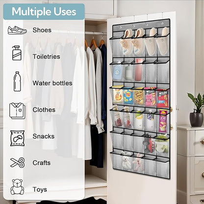 VZZNN 2-Pack Over Door Shoe Rack, 30 Compartment Breathable Mesh Hanging Organizer for Closet (Gray)