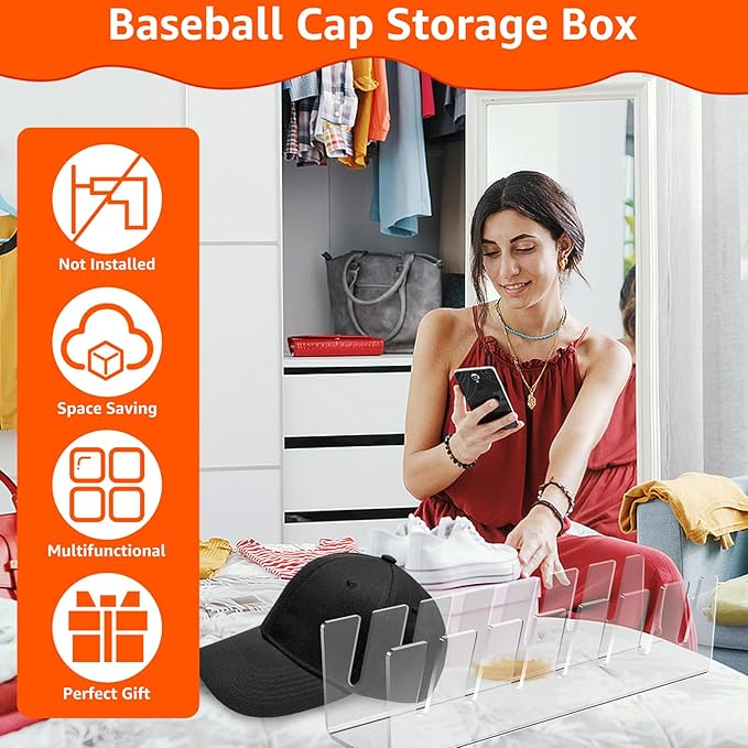 2pc Hat Organizer For Baseball Caps,No Install Basketball Cap Storage Rack,Accommodate 2x7 Baseball Caps,Acrylic Hat Display Rack Hat Rack Hat Storage In Cloakroom/Wardrobe/Bedroom/Dressing Table