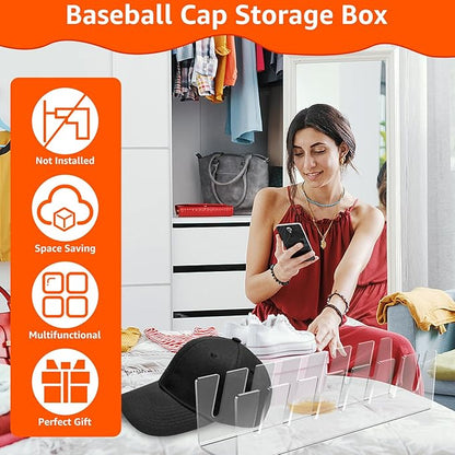 2pc Hat Organizer For Baseball Caps,No Install Basketball Cap Storage Rack,Accommodate 2x7 Baseball Caps,Acrylic Hat Display Rack Hat Rack Hat Storage In Cloakroom/Wardrobe/Bedroom/Dressing Table
