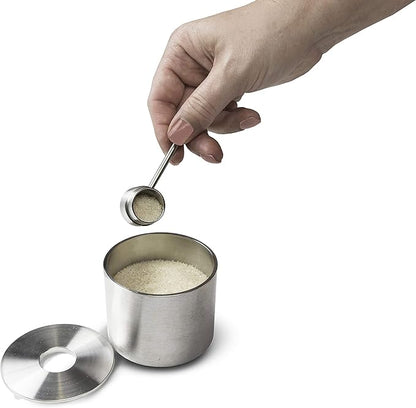 Grind Gourmet Salt Cellar, Spice Jars Stainless Steel, Storage Spice Jars Silver Cellar With Spoon Solid Stainless Steel Holder (Large, Silver)
