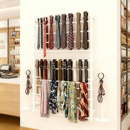 12 Layers 120cm White Wall Display Stand Wrapping Paper Ribbon Organizer Holder Storage Scarf Tie Belt Towel Spool Sewing Tool Hijab Metal Shelving for Home, Retail Stores, Flower Shop, Studio