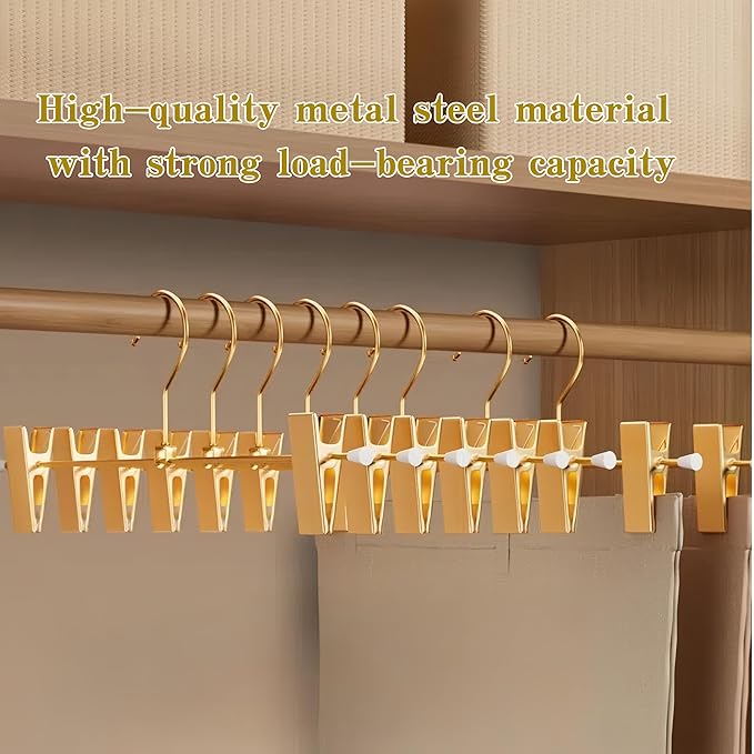 Gold Aluminum Pants Hangers,Hangers with 2-Adjustable Clip,Solid Skirt Hangers Space Saving Hanging Clothes Hangers Metal Rack for Trouser