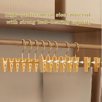Gold Aluminum Pants Hangers,Hangers with 2-Adjustable Clip,Solid Skirt Hangers Space Saving Hanging Clothes Hangers Metal Rack for Trouser