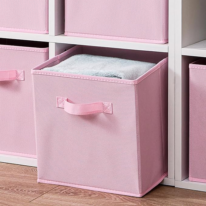 Stero Fabric Storage Bins 6 Pack Fun Colored Durable Storage Cubes with Fabric Handles Foldable Cube Baskets for Home, Kids Room, Closet and Toys Organization Pink