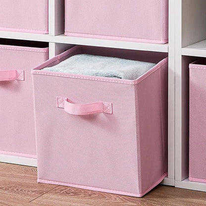 Stero Fabric Storage Bins 6 Pack Fun Colored Durable Storage Cubes with Fabric Handles Foldable Cube Baskets for Home, Kids Room, Closet and Toys Organization Pink