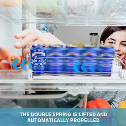 Drink Organizer for Fridge, Upgrade self locking push buttonfor Soda Can Dispenser for Refrigerator, Automatic Pusher Glide and Adjustable Width Can Fridge Organizer Hold up to 15 Cans 3 Rows