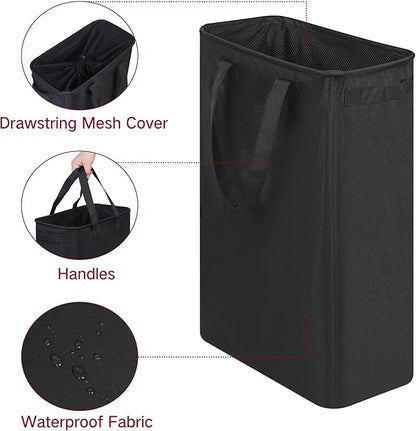 efluky Slim Laundry Basket, Narrow Laundry Hamper with Handles, Collapsible Dirty Clothes Hamper, Tall Laundry Bin for Laundry Room, Dorm and Bedroom, 12.7 Gallons(48L) Black
