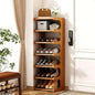 Vertical Shoe Rack 7 Tier, Bamboo Narrow Shoe Rack for Small Spaces, Freestanding Shoe Storage Organizer for Entryway Closet, Space Saving Skinny Shoe Shelf