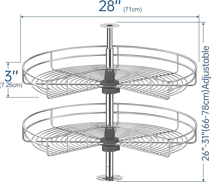 JOWBOOW 28" Corner Cabinet Lazy Susan Turntable, 270° Adjustable Height Chrome Replacement Shelves for Kitchen Corner Cabinet