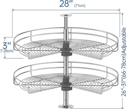 JOWBOOW 28" Corner Cabinet Lazy Susan Turntable, 270° Adjustable Height Chrome Replacement Shelves for Kitchen Corner Cabinet