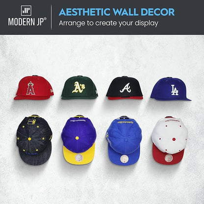 Modern JP Adhesive Hat Hooks for Wall (32-Pack) - Hat Rack for Baseball Caps, Minimalist Hat Display, Strong Hold Hat Hangers for Wall - USA Patented, Black