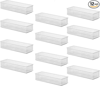 YBM HOME White Mesh Drawer Cabinet and or Shelf Organizer Bins, School Supply Holder Office Desktop Organizer Basket (12, 3x9x2 Inch)