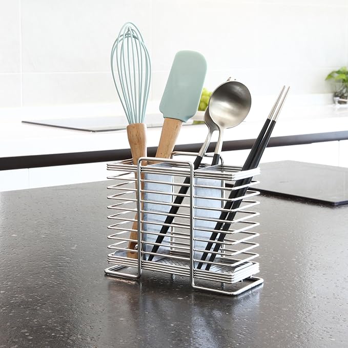 INEX Rectangular Cutlery Holder Caddy (Stainless Steel, 5.1" H x 6.1" W x 3.1" D (Stand-type))