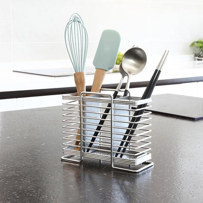 INEX Rectangular Cutlery Holder Caddy (Stainless Steel, 5.1" H x 6.1" W x 3.1" D (Stand-type))